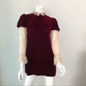 Vintage 1960’s Red Wine Burgundy Velvet Lace Dress